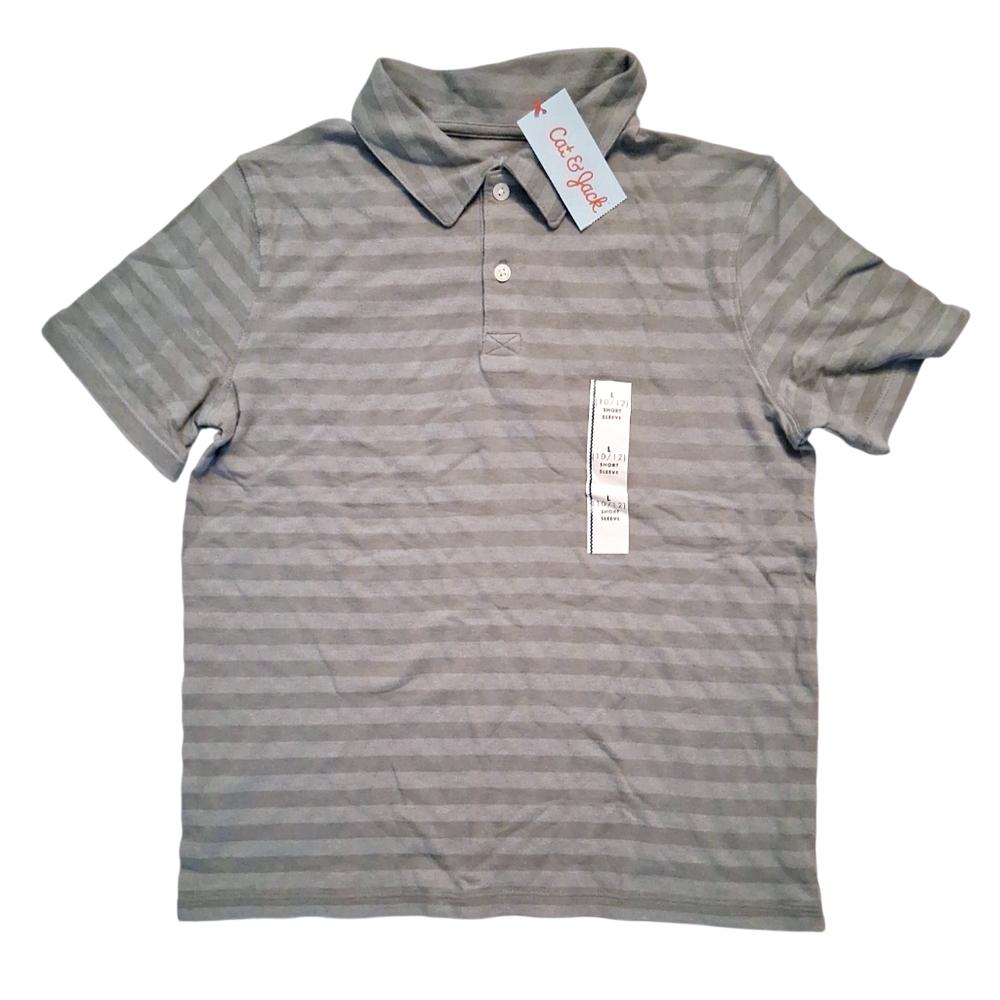 Cat & Jack Gray Striped Polo Size L 10/12